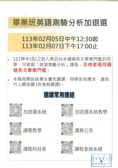有關112-2大學部、研究所選課行事曆出爐圖片